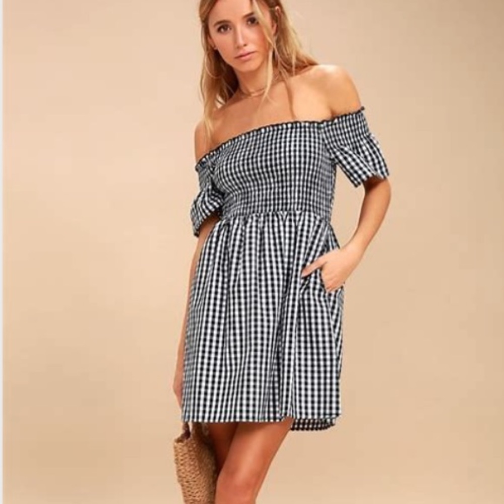 Lulu's Black and White Gingham Mini Dress